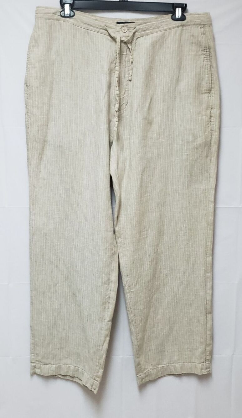 Women's Brandini 100% Linen Wide Leg Pants XL Beige Vacation Travel City PO Ex